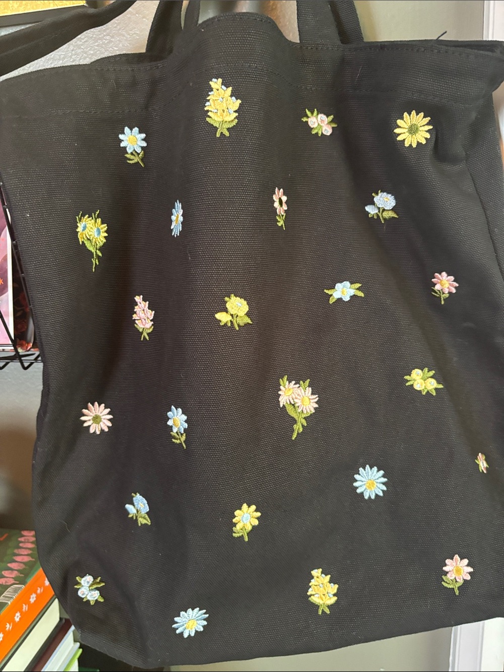 Baggu Vertical Duck Bag with Embroidered Flowers. Short and long strap - Picture 2 of 6